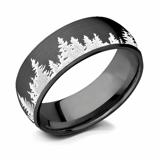 Forest Tree Line Ring - Zirconium 8mm 