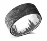 Forged Carbon Fiber Ring with Forest Line Inside Engraving 