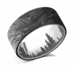 Forged Carbon Fiber Ring with Forest Line Inside Engraving 
