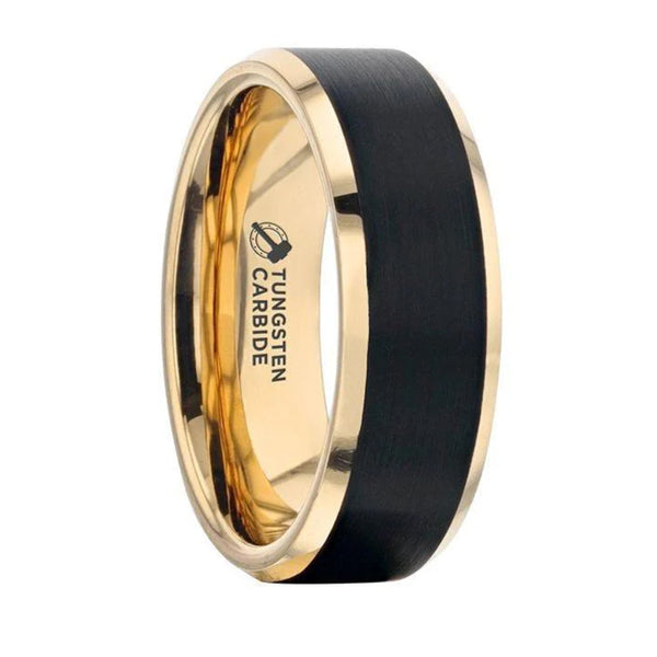 Gold Plated Tungsten Ring with Brushed Black Center - Camo Ever After