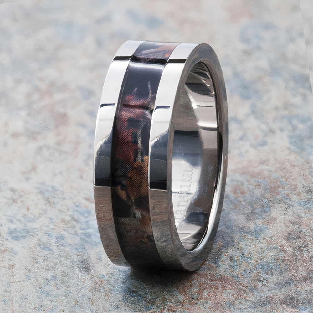 Natural Leaf Camo Ring Flat 8mm  - Moonlight Shadow 