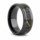 Camo Ring in Black Ceramic with Leaves and Branches 