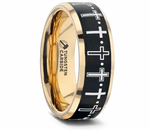 Gold Plated Ring with Crosses and Black Center 