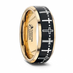 Gold Plated Ring with Crosses and Black Center 