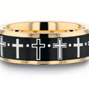 Gold Plated Ring with Crosses and Black Center 