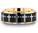 Gold Plated Ring with Crosses and Black Center 