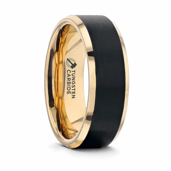 Gold Plated Tungsten Ring with Brushed Black Center 