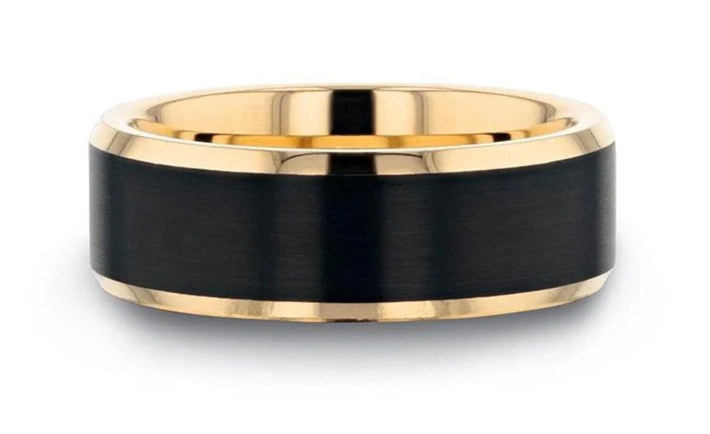 Gold Plated Tungsten Ring with Brushed Black Center 