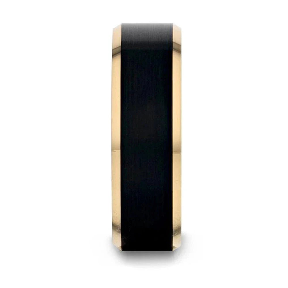 Gold Plated Tungsten Ring with Brushed Black Center 