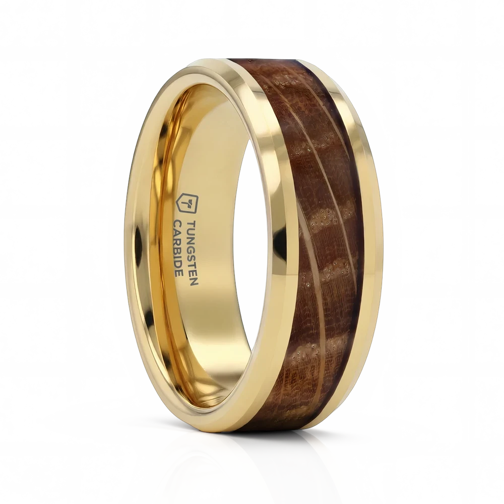 Gold Plated Tungsten Whiskey Barrel Ring 