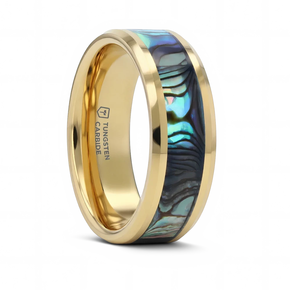 Gold Plated Tungsten with Mother of Pearl - 8mm 