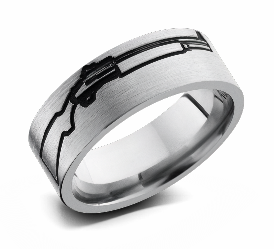Gun Pattern Hunting Ring - Titanium 8mm 