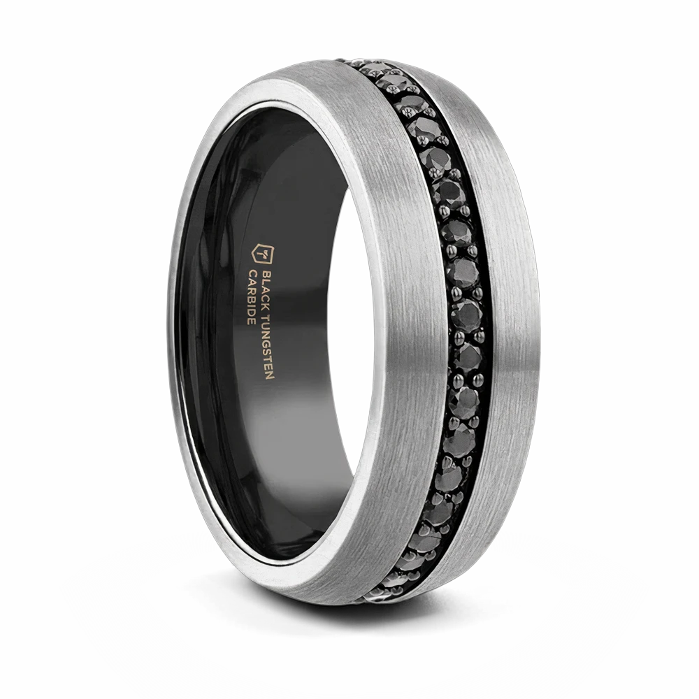 Gunmetal Tungsten Ring with Black Sapphires 