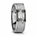 Hammered Finish Tungsten Ring with Grooved Edges - 6mm or 8mm 