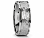 Hammered Finish Tungsten Ring with Grooved Edges - 6mm or 8mm 