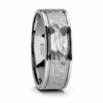 Hammered Finish Tungsten Ring with Grooved Edges - 6mm or 8mm 