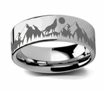 Howling Wolf Moon Flat Tungsten Ring 