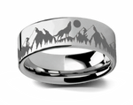 Howling Wolf Moon Flat Tungsten Ring 