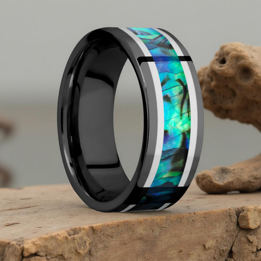 Zirconium Ring with Palladium Silver & Abalone Inlays 