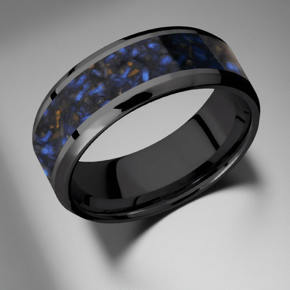 Mens Tiger Eye Ring – 8mm Zirconium & Blue Tiger Eye 