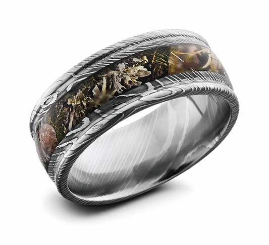 King's Mountain Camo Ring in Damascus Steel 9mm 