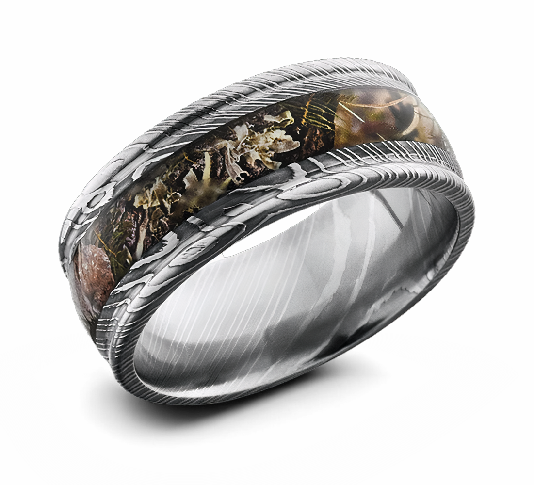 King's Mountain Camo Ring in Damascus Steel 9mm 