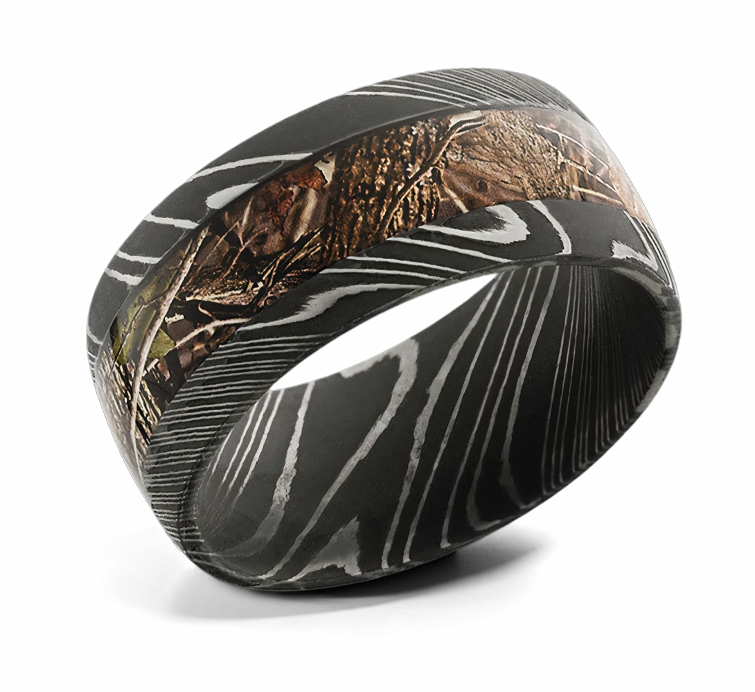 King's Woodland Camo Ring - Damascus Steel 10mm 