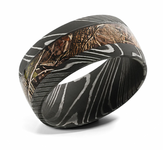 King's Woodland Camo Ring - Damascus Steel 10mm 