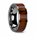 Rare Koa Wood Inlay Wedding Band - Flat Tungsten 