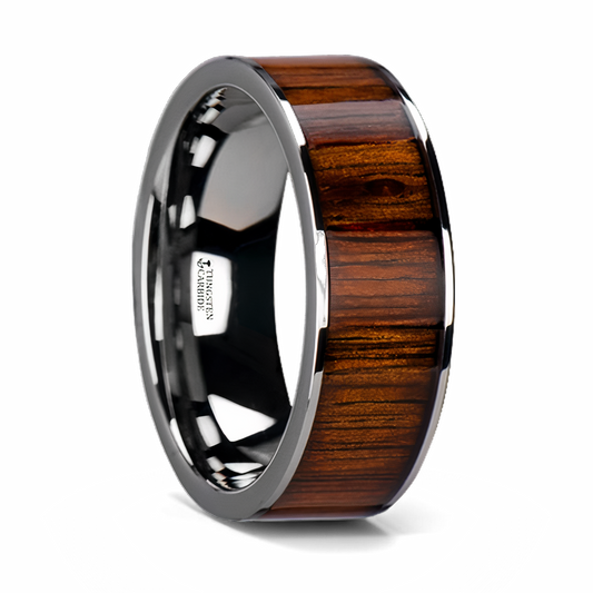 Rare Koa Wood Inlay Wedding Band - Flat Tungsten 