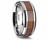 Koa Wood Inlay Ring - Beveled Tungsten 