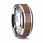 Koa Wood Inlay Ring - Beveled Tungsten 