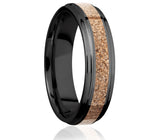 Black Zirconium Ring with Dino Bone Tan Inlay - 6mm 