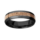 Black Zirconium Ring with Dino Bone Tan Inlay - 6mm 