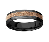 Black Zirconium Ring with Dino Bone Tan Inlay - 6mm 