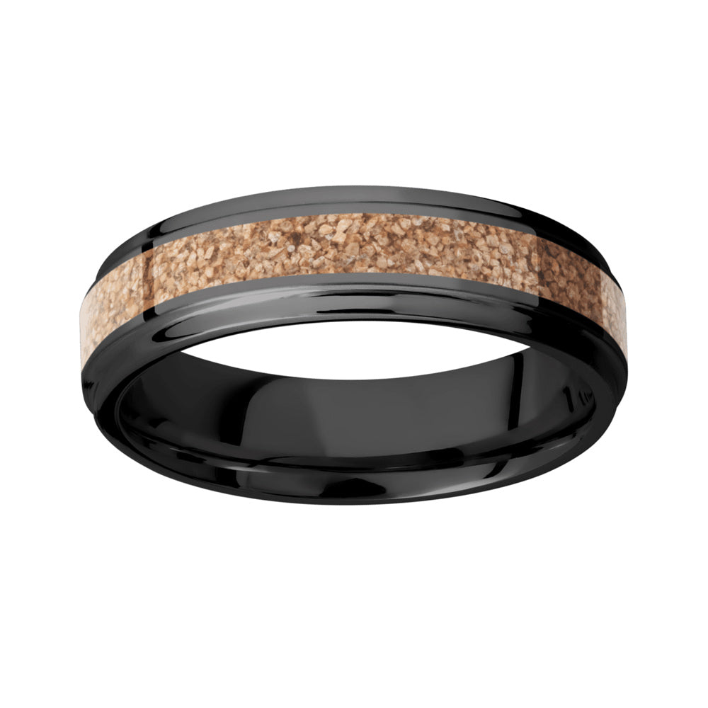 Black Zirconium Ring with Dino Bone Tan Inlay - 6mm 