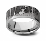 Laser Carved Elk Mountain Ring - 9mm 