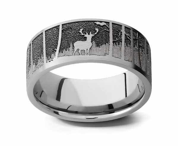 Laser Carved Elk Mountain Ring - 9mm 