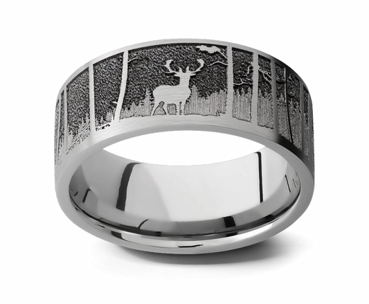 Laser Carved Elk Mountain Ring - 9mm 