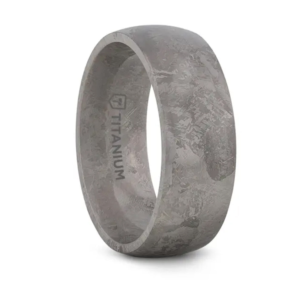 Domed Titanium Ring with Meteorite Pattern - Camo Ever After