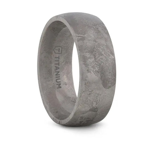 Domed Titanium Ring with Meteorite Pattern