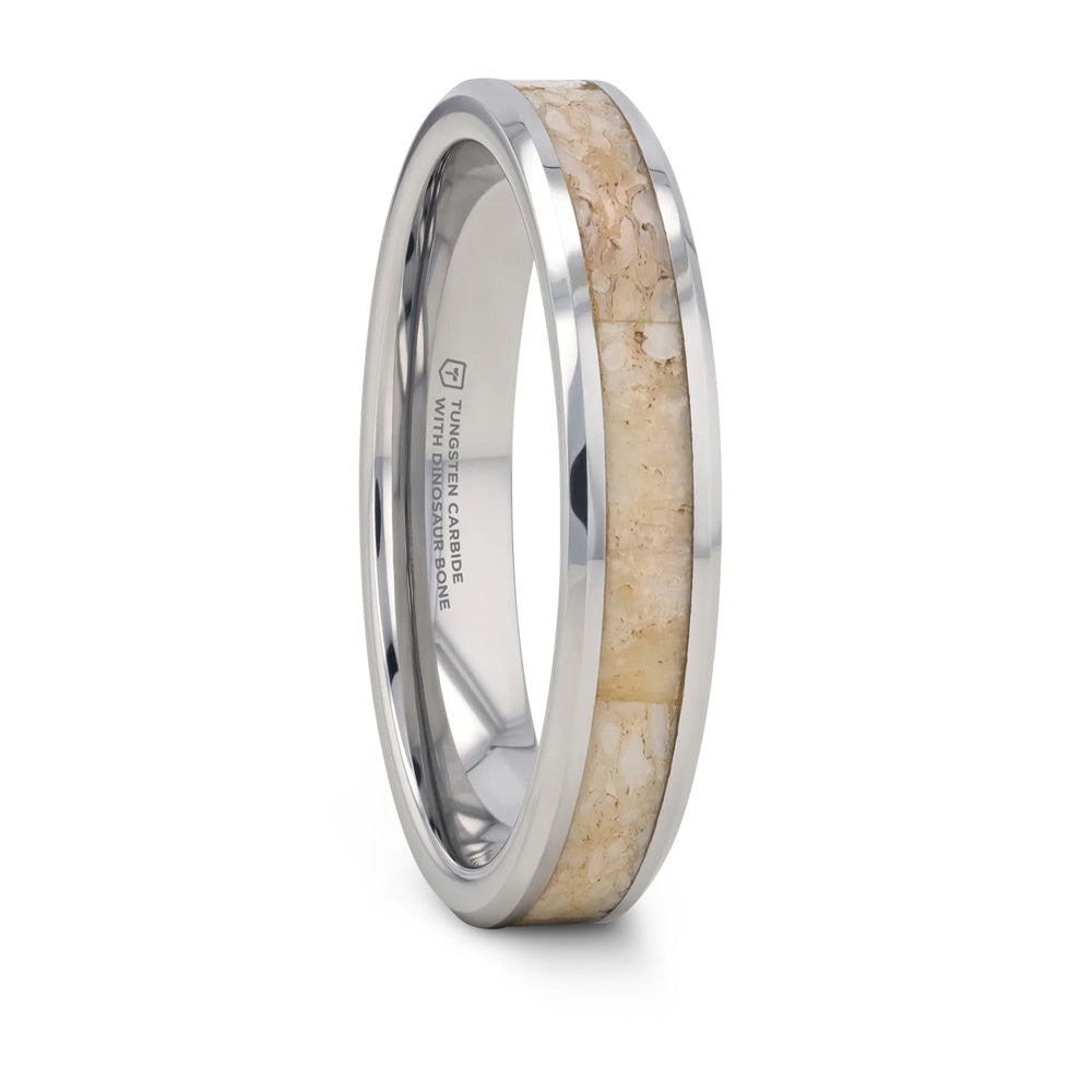 White Dinosaur Bone Inlay Ring Tungsten- Choose Width 
