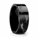 Marlin Fish Engraved Black Tungsten Ring 