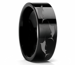 Marlin Fish Engraved Black Tungsten Ring 