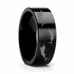 Marlin Fish Engraved Black Tungsten Ring 