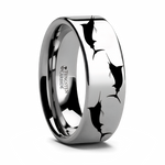 Marlin Fish Engraved Flat Tungsten Ring 
