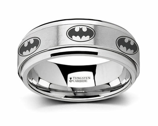 Mens Batman Ring - Tungsten 8mm Spinning Band 
