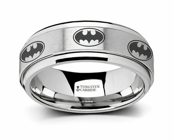 Mens Batman Ring - Tungsten 8mm Spinning Band 