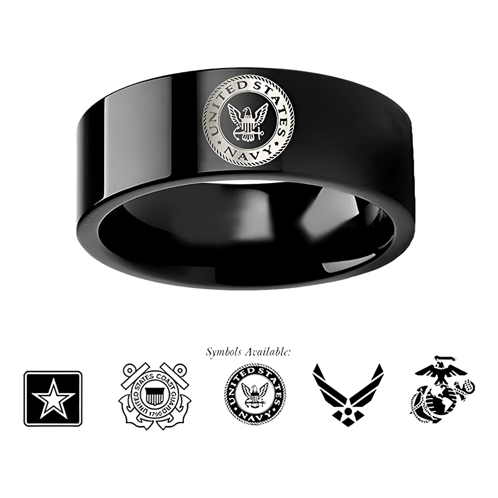 Military Wedding Ring in Black Tungsten - Choose Logo 