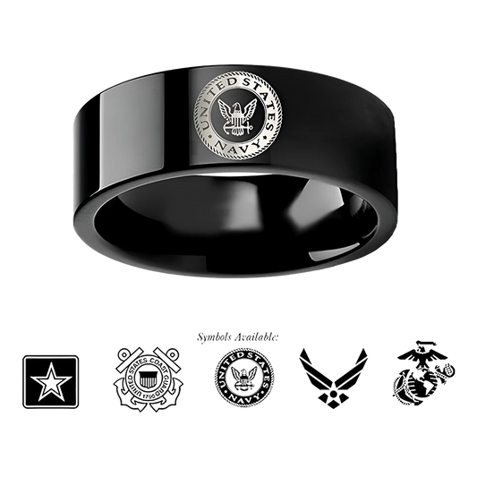 Military Wedding Ring in Black Tungsten - Choose Logo 